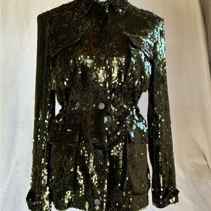 Veronica Beard Oriana Sequined Olive Green Crepe Jacket in Size 4